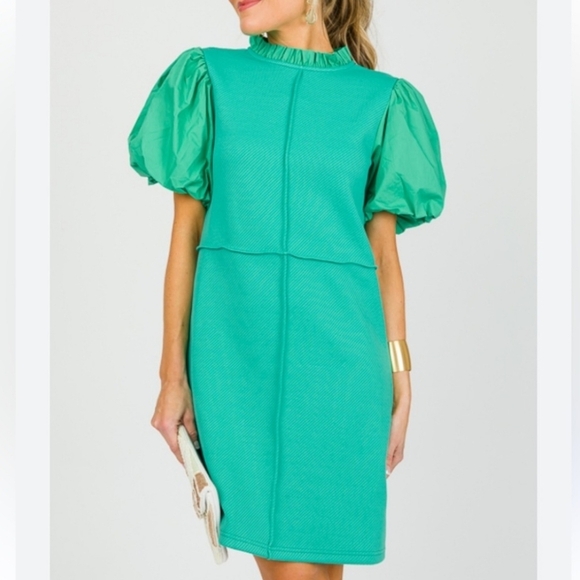 Anthropologie THML Frilled Neck Puff Sleeve Dress- Size Small - Picture 1 of 11